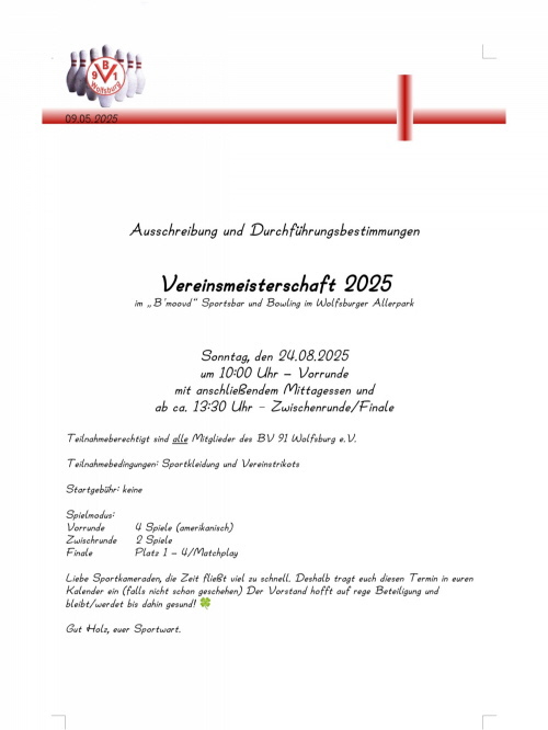 Ausschreibung Vereinsmeisterschaft 2025